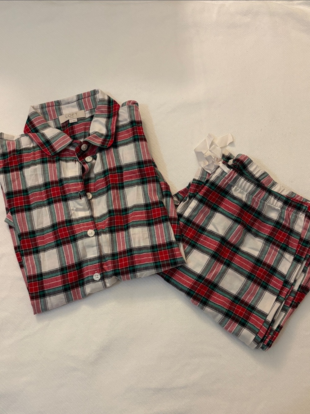 LOFT Plaid Button-Front Short Sleeve Pajama Set